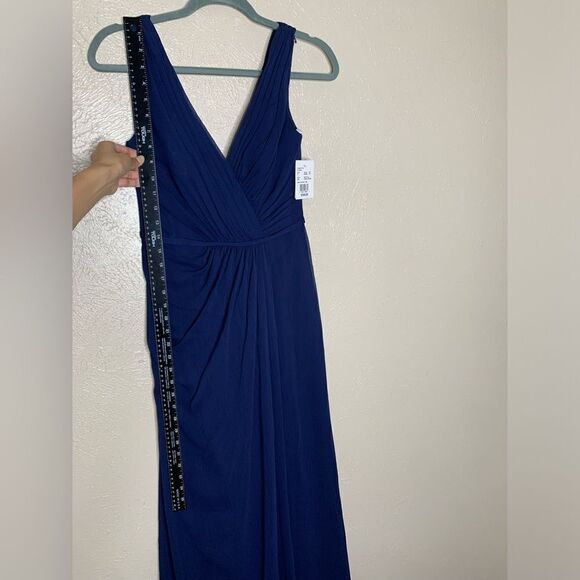 Davids Bridal faux wrap pleated chiffon maxi v neck dress marine navy - Picture 11 of 14